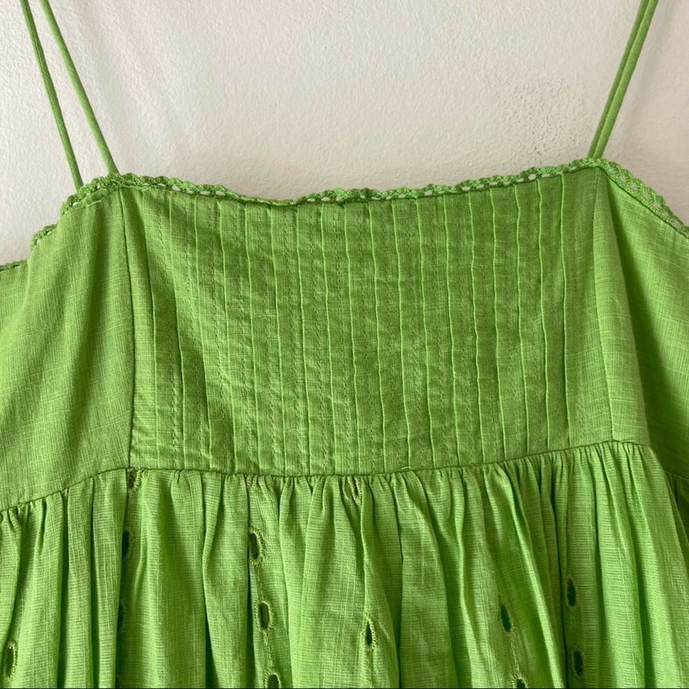 ZARA Lime Green Eyelet Cutwork Embroidery Maxi Dress - Picture 6 of 11
